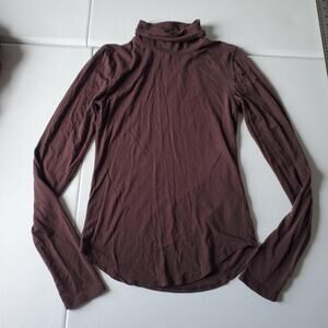 Babaton Shirt Womens Small Brown Tencel Turtleneck Long Sleeve Stretch Slim Top